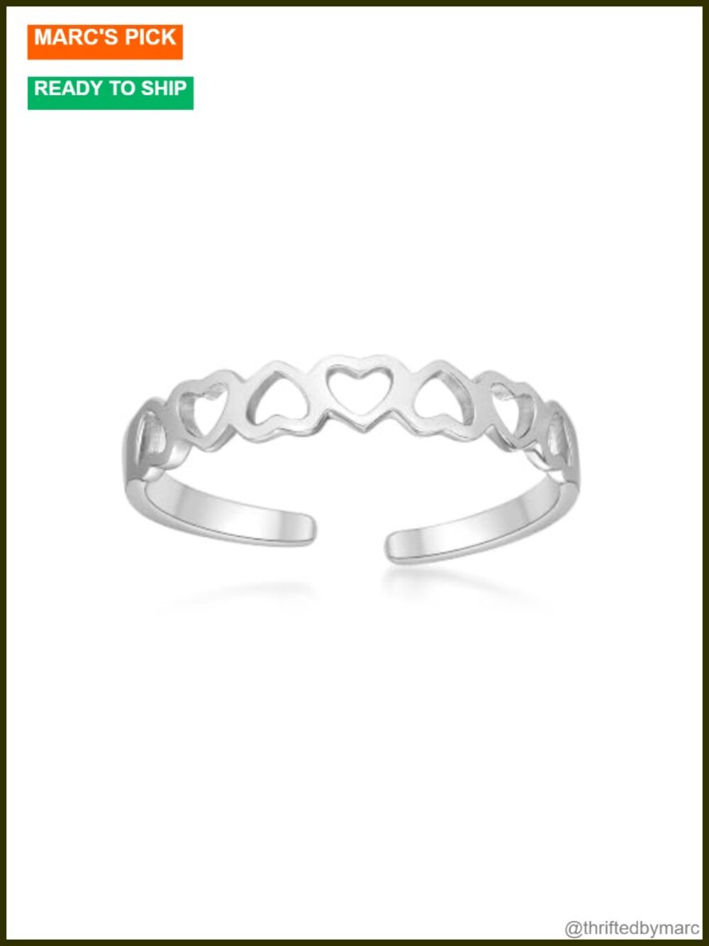 10k White Gold Open Toe Ring Filigree Heart Cutout Women